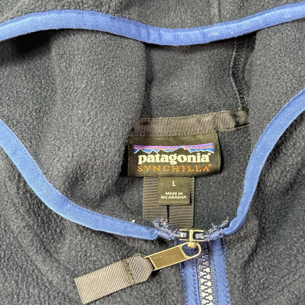 Patagonia Synchilla Snap T Shell Hoodie Blue Red Full Zip Fleece Jacket Large - Picture 4 of 11